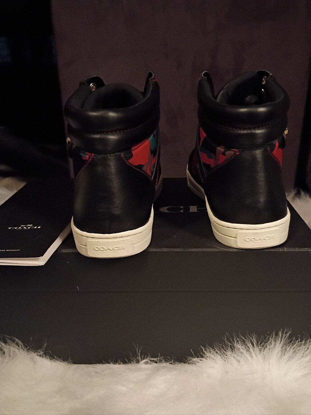 Women's COACH High Top Sneakers in Black, Red & Green And Brown Camouflage (9B) - Picture 4 of 4